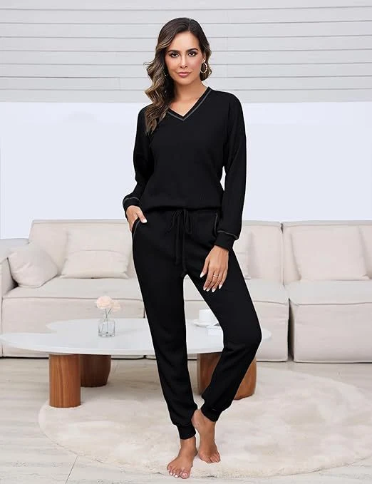 Title 18, Suit Waffle Long Sleeve Top Drawstring Trousers...
