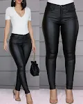 Pantalones casuales sexys de alta elasticidad para mujer, color liso. Perfectos para comodidad y estilo, realzando tu figura con suavidad. — foto 3