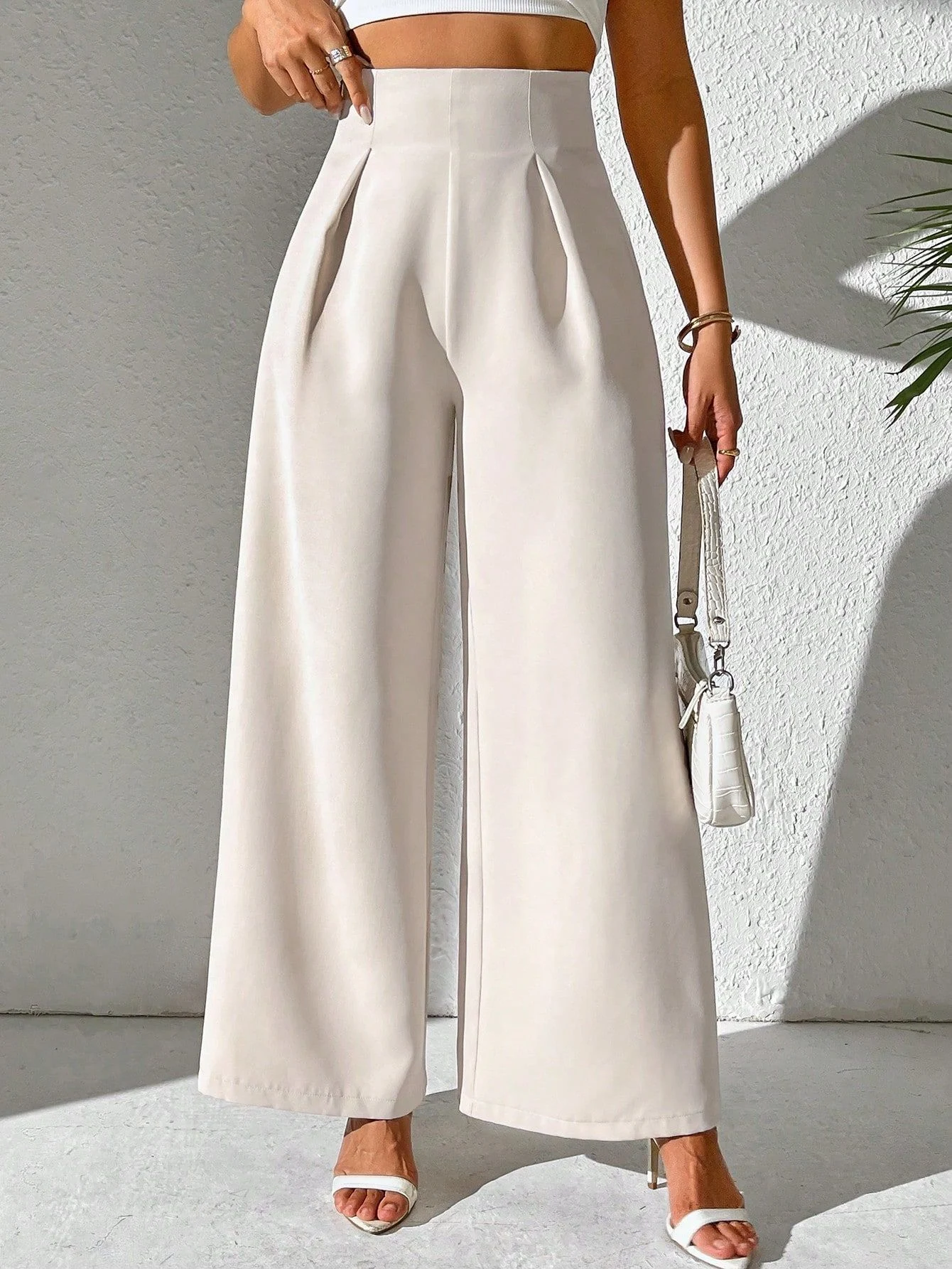 Calças de trabalho femininas de cintura alta, pernas largas e caídas, estilo business, confortáveis e elegantes, perfeitas para o escritório. — foto 8