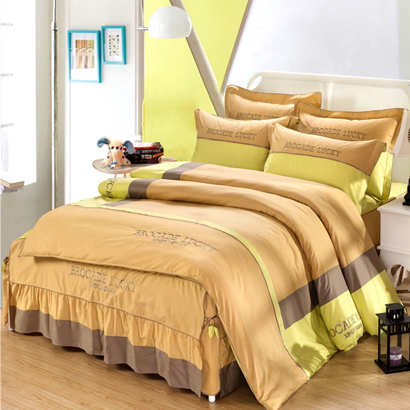 Title 3, Solid color cotton bed skirt set of four pieces...