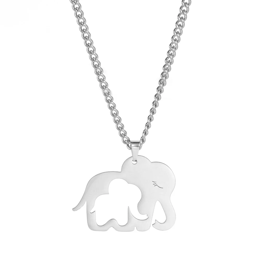 Corrente de suéter com elefante de desenho animado para homens e mulheres, pingente de bebê elefante vazado e mãe, aço inoxidável. — foto 4