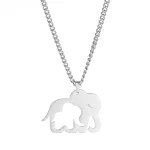 Corrente de suéter com elefante de desenho animado para homens e mulheres, pingente de bebê elefante vazado e mãe, aço inoxidável. — foto 4