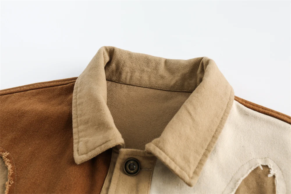 Title 14, Color block design loose turn-down collar coat,...