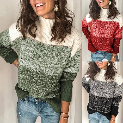 Title 3, Suéter de malha casual melange com gola alta, p...