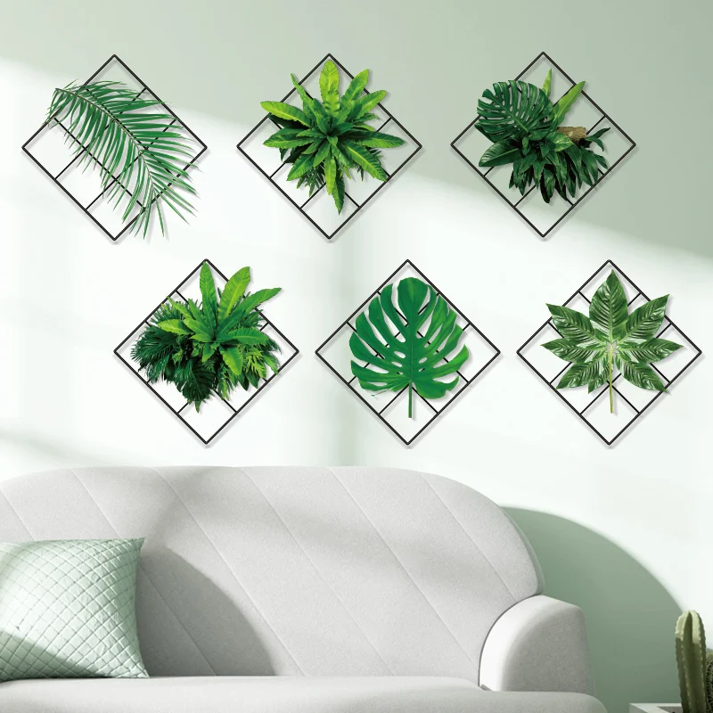 Title 6, Greenery Grid Wall Stickers for Dorm Bedroom, E...