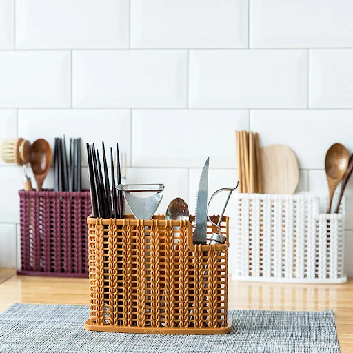 Title 5, Woven Hollowed Chopsticks Storage Box for Kitch...