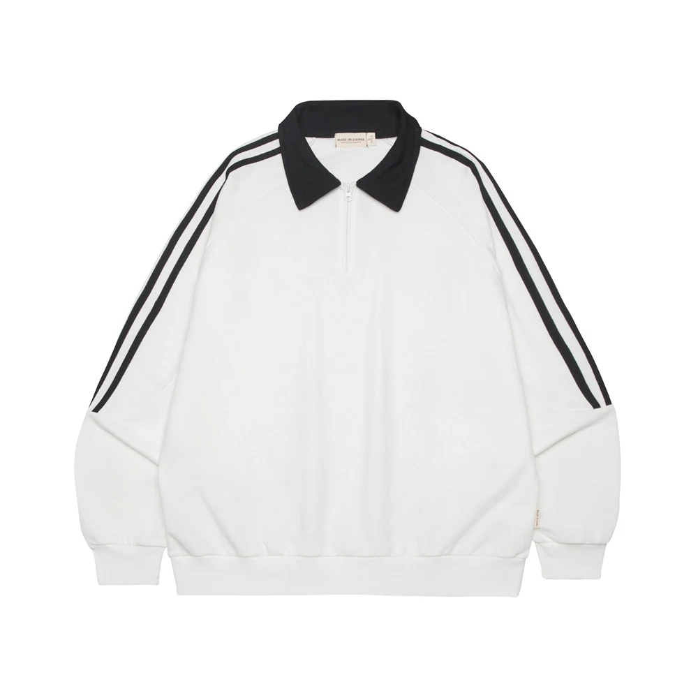 Men's loose sweater with contrast color lapels and three bars, perfect for spring and autumn. Casual style and comfortab — photo 2