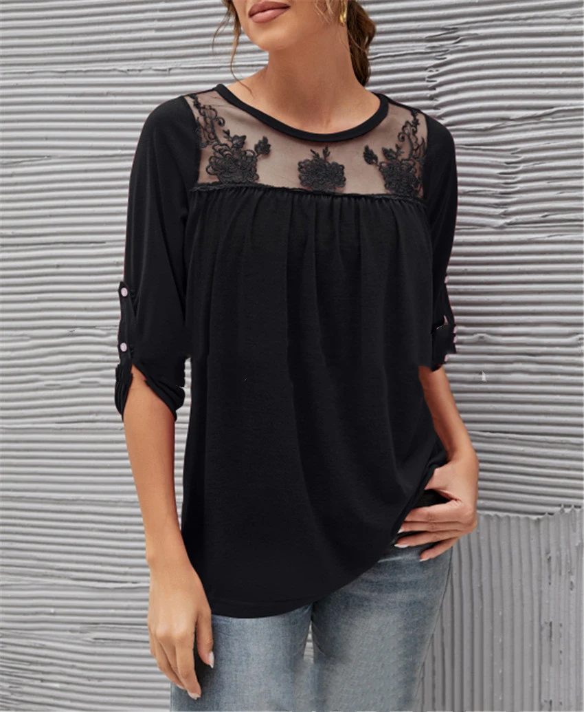 Title 2, Stitching New Long-sleeve Lace Pleated Womens ...