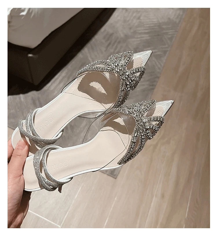 Sandálias femininas de cristal de alta qualidade, com design de borboleta e diamantes, para vestidos de noite e combinações versáteis. — foto 6
