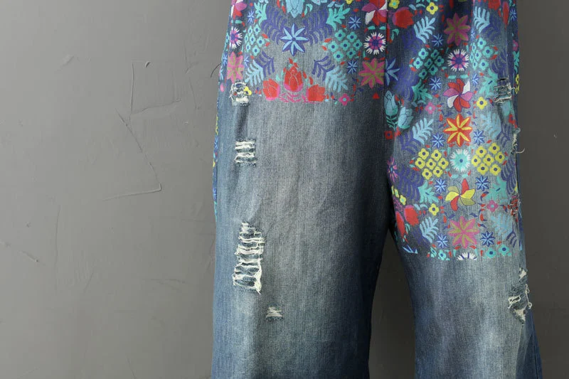 Title 19, Womens new printed denim frayed white ripped w...