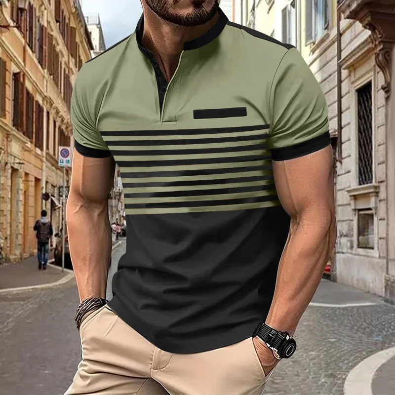 Camisa Henley masculina com decote em V e botões, elegante e confortável. Uma peça versátil para diversas ocasiões, ideal para um visual casual e estiloso. — foto 5