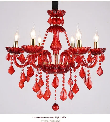 Title 4, European Style Chandelier Red Color Crystal Lam...