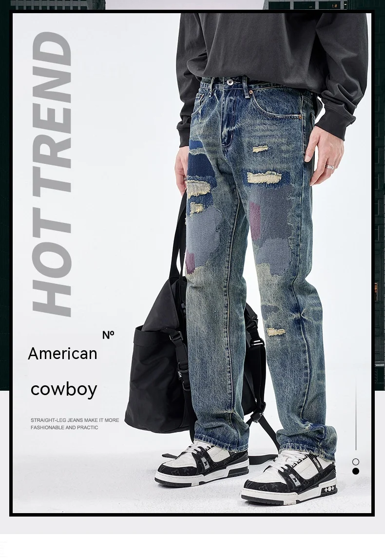 Title 5, Calças jeans retas retrô soltas estilo american...