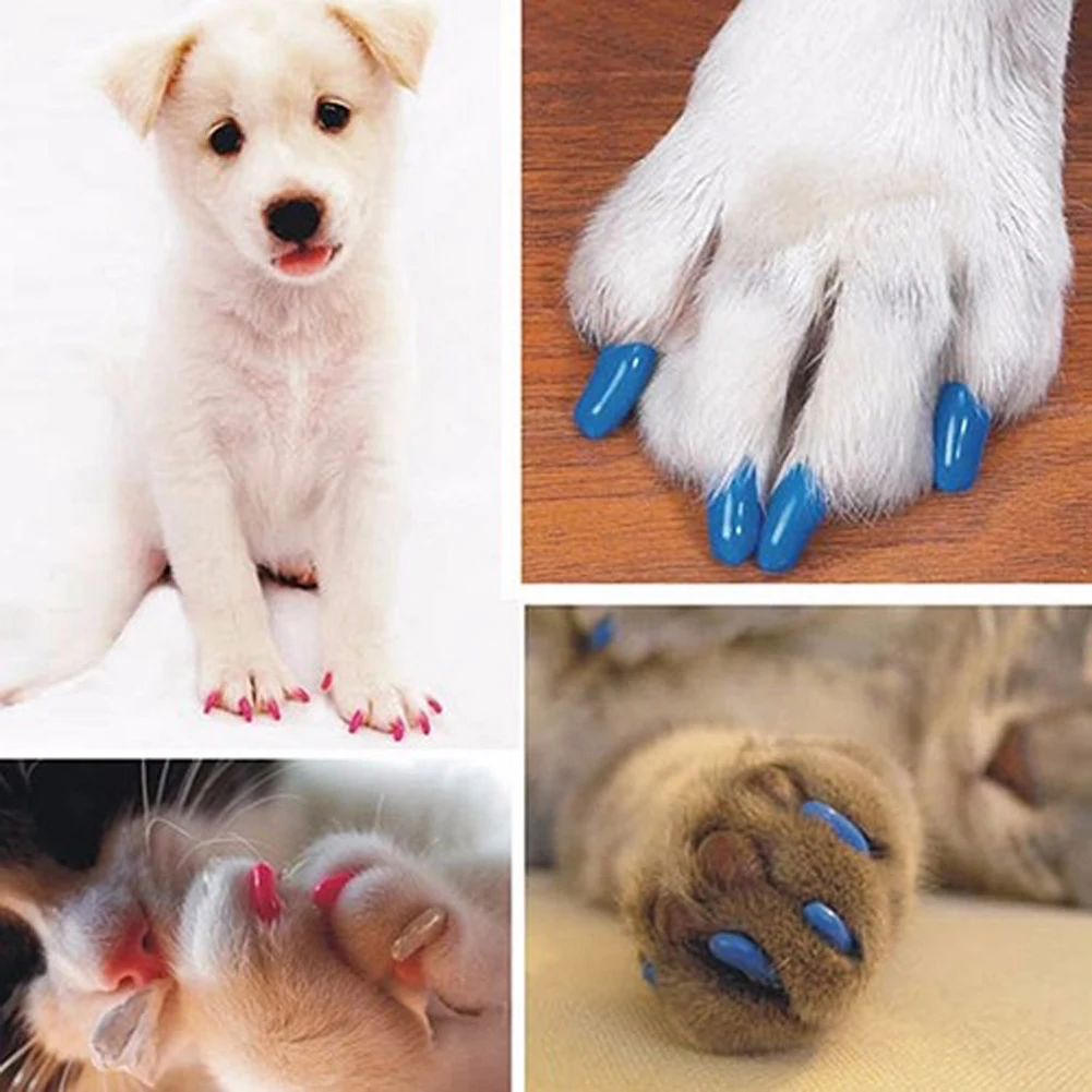 Title 14, 20pcs Silicone Soft Cat Nail Cap Cat Paw Claw P...