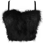 Herfst- en wintercamisole voor dames, effen kleur stiksels, harige voering, veren top, ideaal voor Kerstmis en optredens. — foto 16