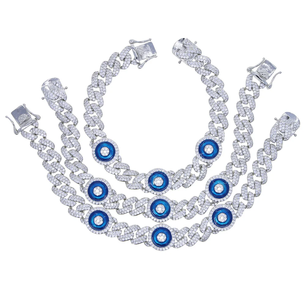 Pulseira Cubana Olhos Azuis com Zircônia, joia incrustada com zircônia, um acessório elegante e charmoso para um visual sofisticado. — foto 4
