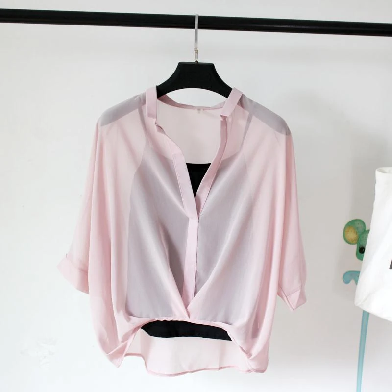 Zomerblouse voor dames, chiffon, luipaardprint, vleermuismouwen van zeven punten, luchtig en modieus. — foto 12