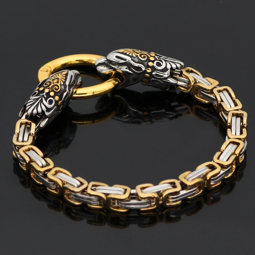 Pulseira Imperador Cabeça de Lobo Nórdica Fantasia. Design viking de aço inoxidável para homens. Joia estilosa que simboliza força e poder. Compre agora! — foto 8