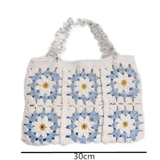Title 1, Bolsa de mão tecida à mão com gancho, floral e ...