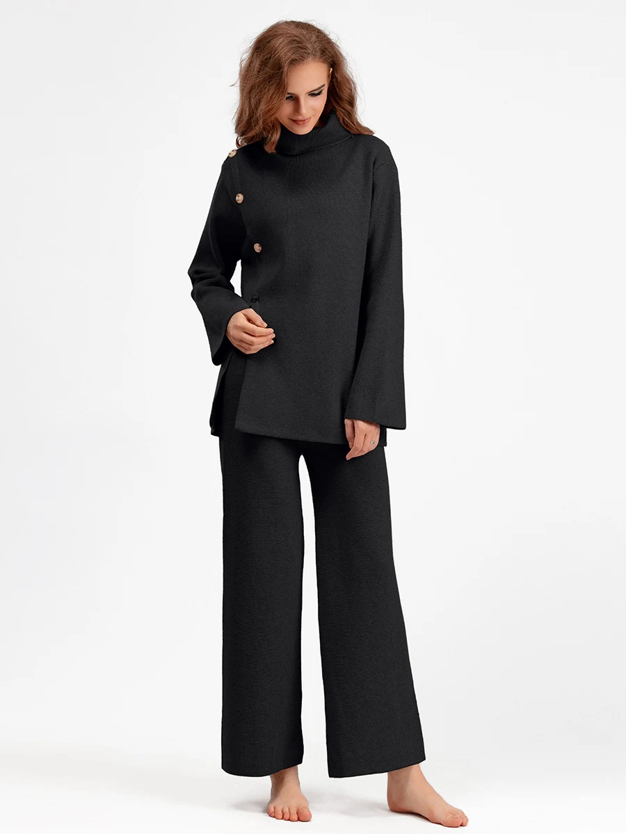 Title 3, Niche Stand Collar Slit Knitted Turtleneck Swea...