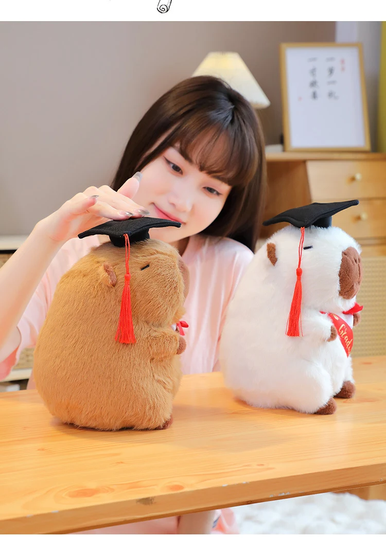 Doktor Capybara Kuscheltier mit Abschlussmütze, ein ideales Geschenk zur Feier von Studienabschlüssen und für kuschelige Momente. — foto 6