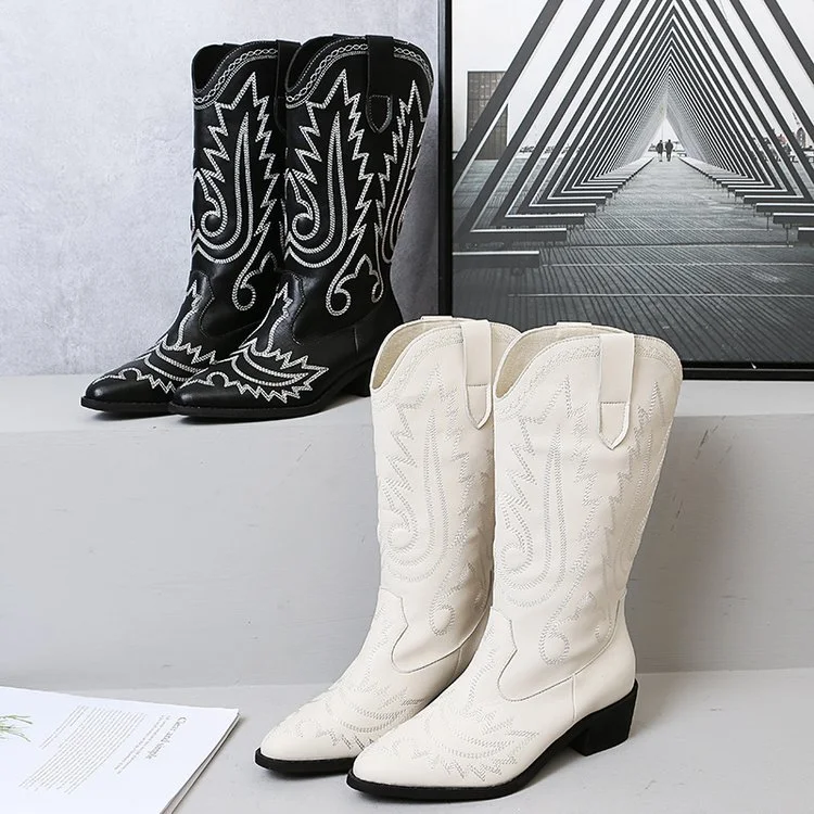 Women's Low Heel Sleeve Western Embroidered Round Toe Boots offer comfortable style. Perfect for adding western flair to — photo 5