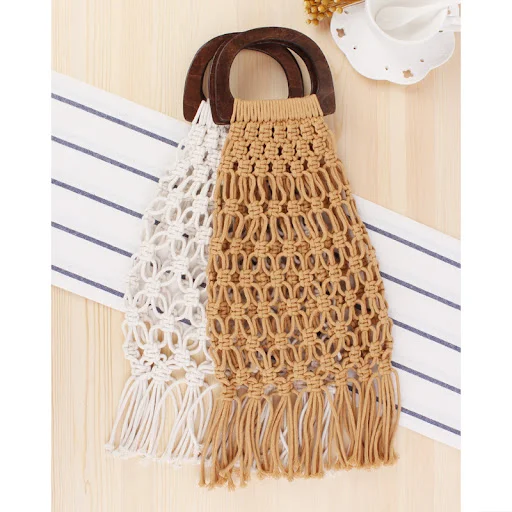 Title 1, New Wooden Handle Portable Net Bag Straw Woven ...
