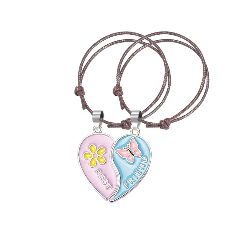 Title 7, Armband Hartvorm Roze Blauw Stiksels Kleine Blo...