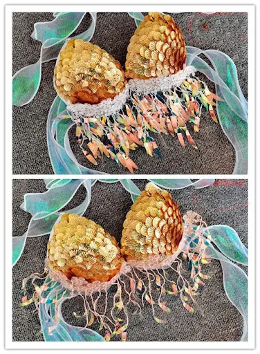 Title 7, Mermaid Sequins Shell Bikini Top Bra Shine on t...