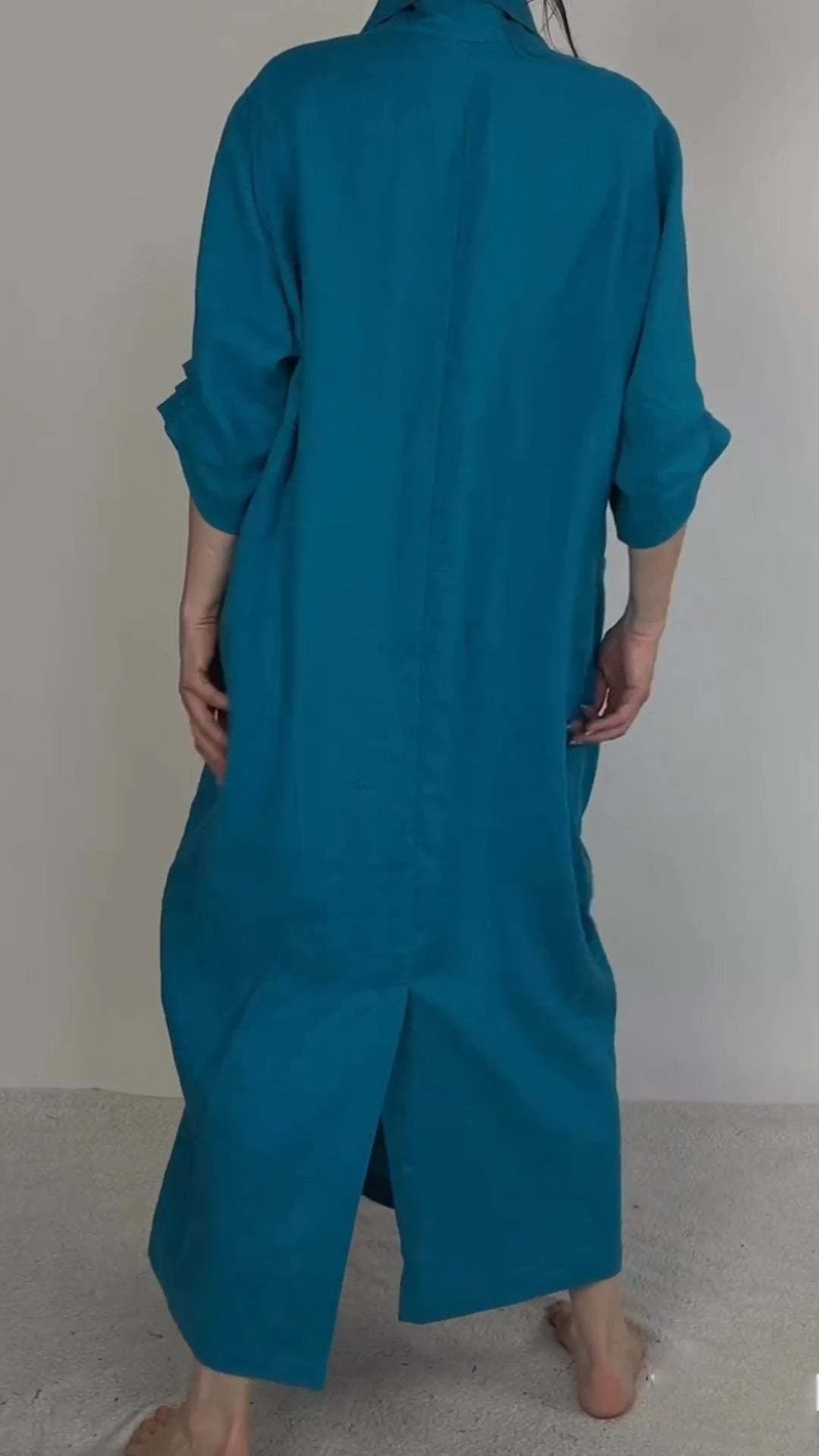 Title 9, Womens Linen Large Pocket V-neck Slit Dress. C...