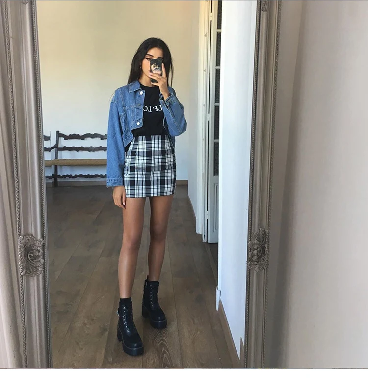 Title 7, Saia Plaid Feminina Cintura Alta Nova, Modelage...