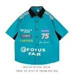 American Retro Heavy Industry Color Matching Racing Style Short Sleeve Shirt — photo 15