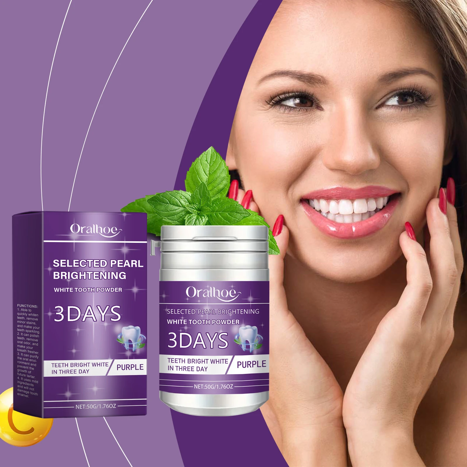 Purple Dental Powder voor dagelijkse mondverzorging. Effectieve reiniging, wittere tanden en een gezonde glimlach. — foto 4