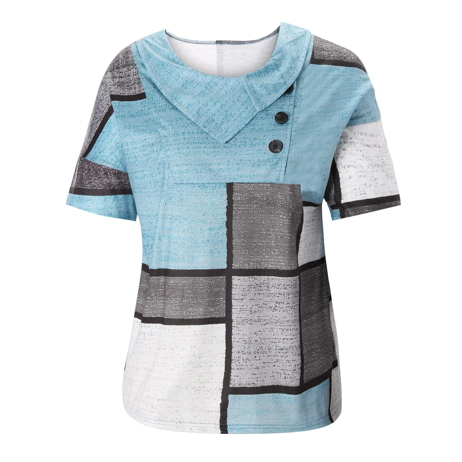 Camisa com decote cruzado com botão fashion estampa camiseta de manga curta — foto 7