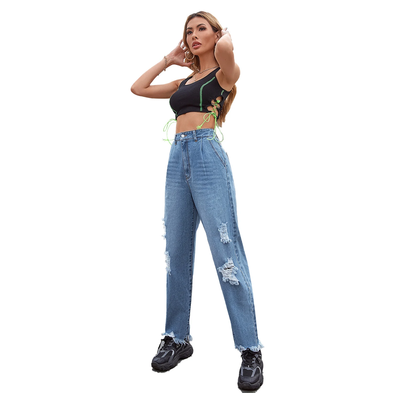 Title 5, Jeans Style Donna Nuovi Pantaloni Gamba Dritta ...