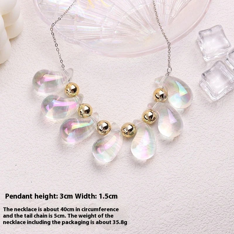 Colar Aurora Simples com Pingente de Gota D'água Colorido Eletrodepositado, um Acessório de Moda Ideal para um Visual Moderno e Único. — foto 3