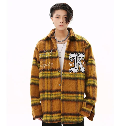 Title 5, Jaqueta xadrez masculina Trendy Brand com borda...
