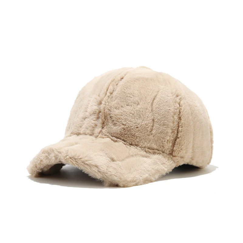 Outdoor verdikte fleece baseball cap casual pure kleur warm houden konijnenbont pet winter heren — foto 8