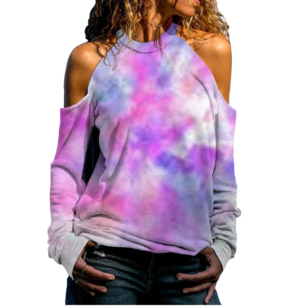 Damen bedrucktes sexy Off-Shoulder Sweatshirt, stilvoller Look, bequem und trendy, ideal für Freizeit und besondere Anlässe. — foto 2