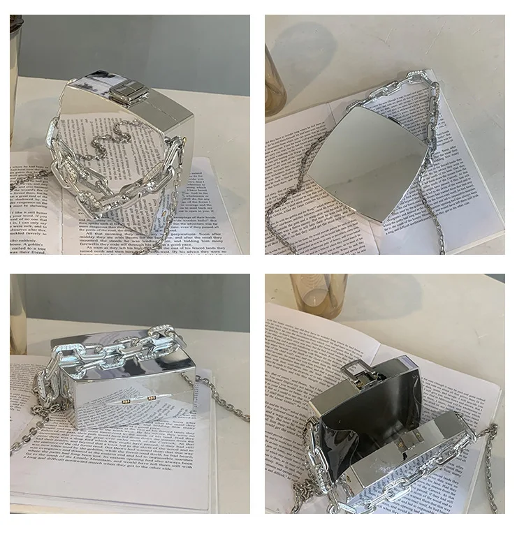 Bolsa de mão com corrente metálica elegante e brilhante, com textura, perfeita para um visual sofisticado e moderno. — foto 6