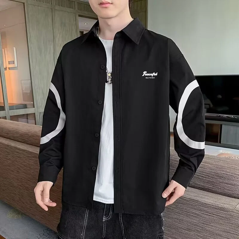 Title 3, Mens Long-sleeved Shirt Trendy Loose Print Com...