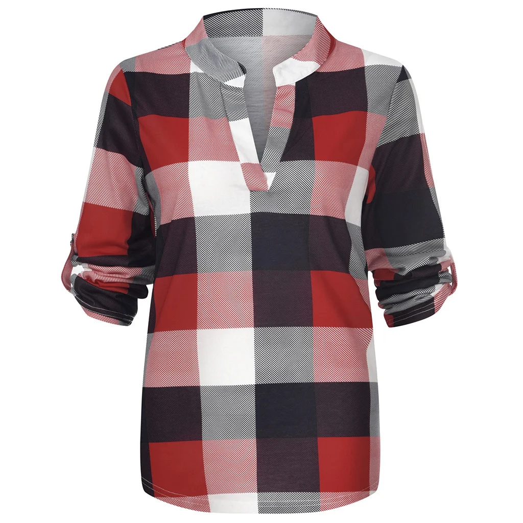 Camicia casual a maniche lunghe con stampa a quadri e scollo a V. Perfetta per un look comodo e alla moda, ideale per tutti i giorni. — foto 34