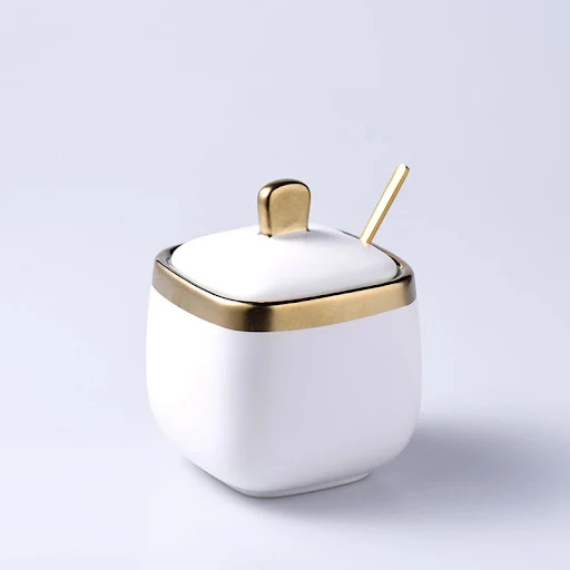 Title 3, Dark Green Ceramic Salt Sugar Bowl Seasoning Bo...
