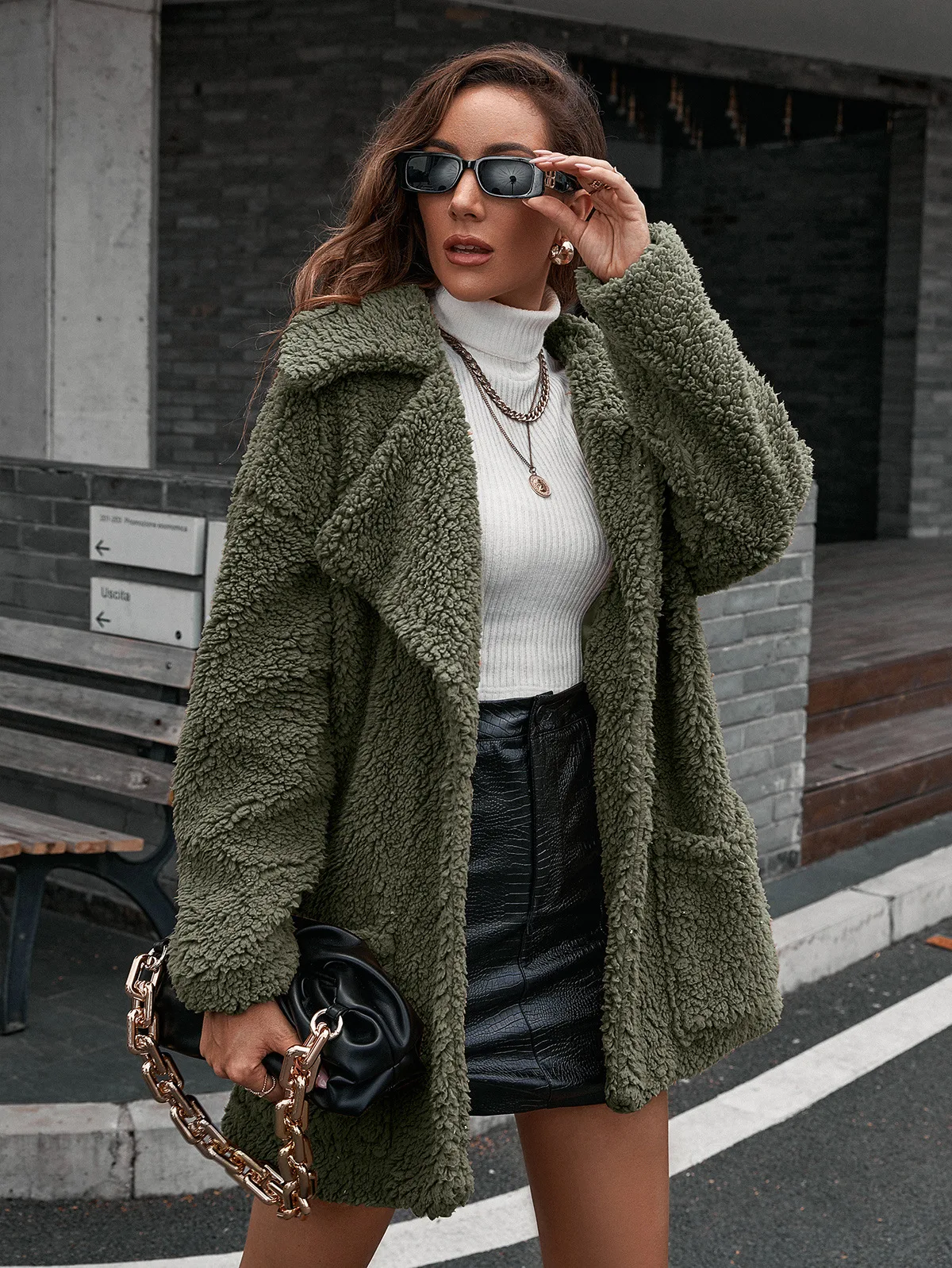 Title 14, Single Breasted Bubble Fleece Jacket Loose Lape...