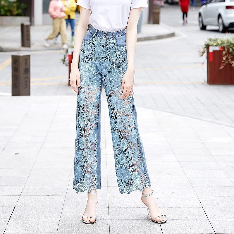 Women's Patchwork Denim Draping Pants — photo 4