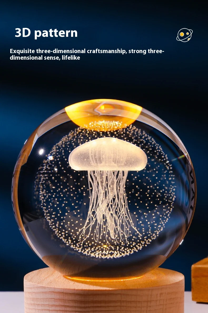 Title 8, Luminous 3D Inner Carved Crystal Ball Small Nig...