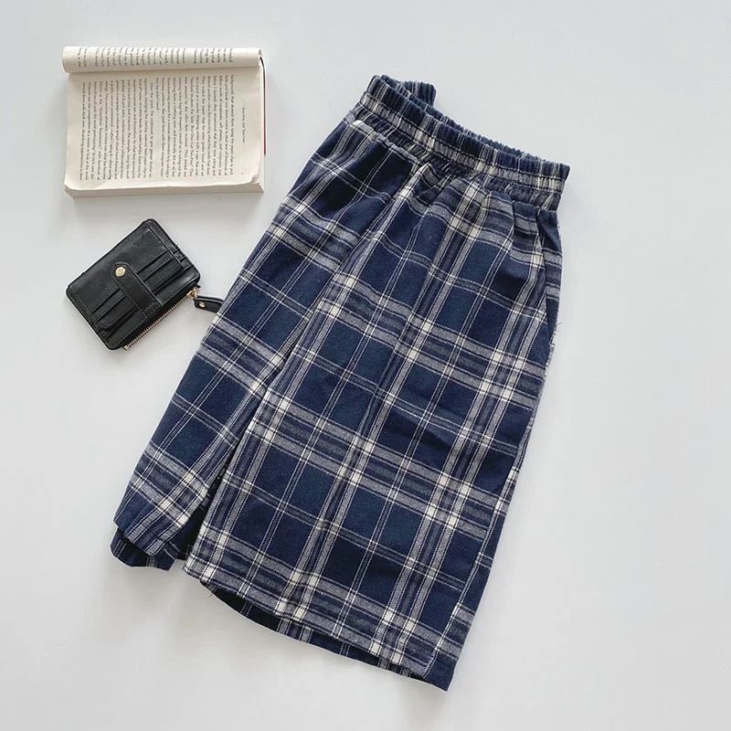 Calças femininas de perna larga xadrez de cintura alta, design selvagem casual, nicho fashion, estilo literário e com um toque moderno — foto 6
