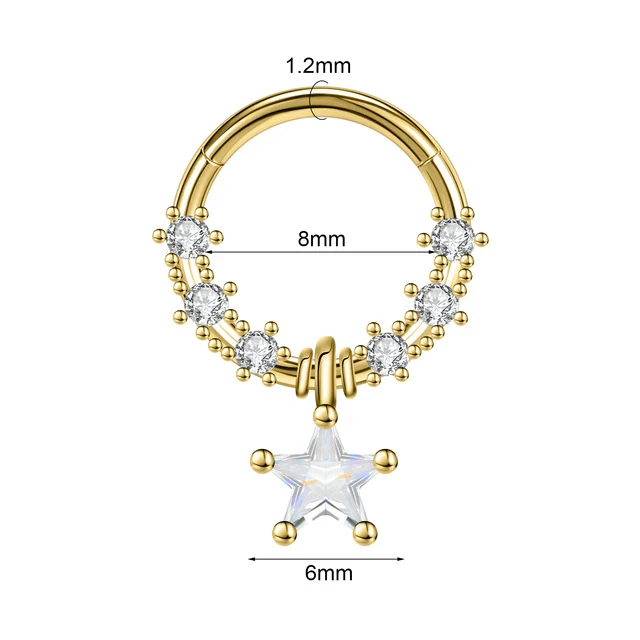 Neusring met gesloten ring, ster en bal hanger, persoonlijkheid piercing sieraden, perfect om je eigen stijl te laten zien. — foto 13