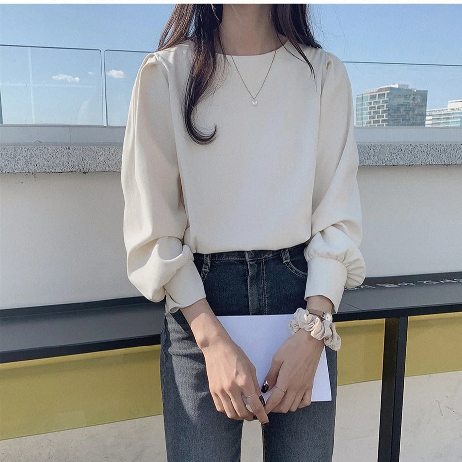 Nova blusa feminina de manga comprida com gola redonda, design de estilo ocidental, estilo ocidental de nicho, redução de idade — foto 4