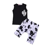 Conjunto infantil de duas peças sem mangas para menino com estampa de cacto e letras, roupas de verão confortáveis e estilosas. — foto 3